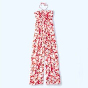 American Eagle Halter Red Floral Jumpsuit Size XS